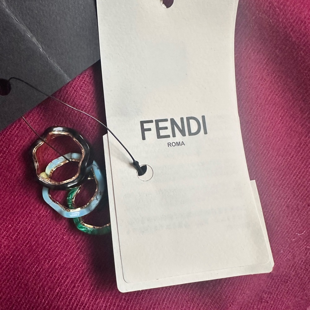 Fendi Wave Stack Rings in Black, Green, Turquoise - Picture 3 of 13